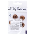 Пуговицы дерево 4 прокола 28L=18 мм, 4 шт, №300 коричневый, Gamma WB-082