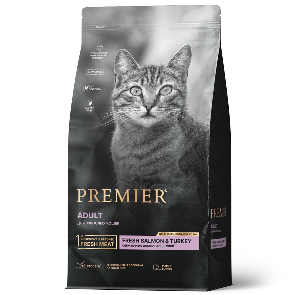 Сухой корм Premier Cat Salmon&Turkey ADULT для взрослых кошек свежее филе лосося с индейкой 2 кг Сухой корм Premier Cat Salmon&Turkey ADULT для взрослых кошек свежее филе лосося с индейкой 2 кг
