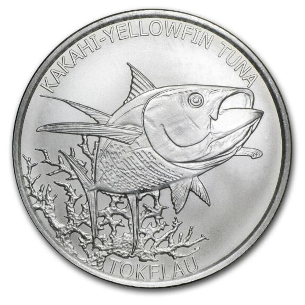 2014 Токелау 1 Унция серебра $ 5 Желтоперый Тунец