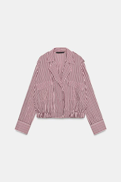 ZARA ПОЛОСАТАЯ РУБАШКА-БОМБЕР — ZW COLLECTION, РОЗОВЫЙ