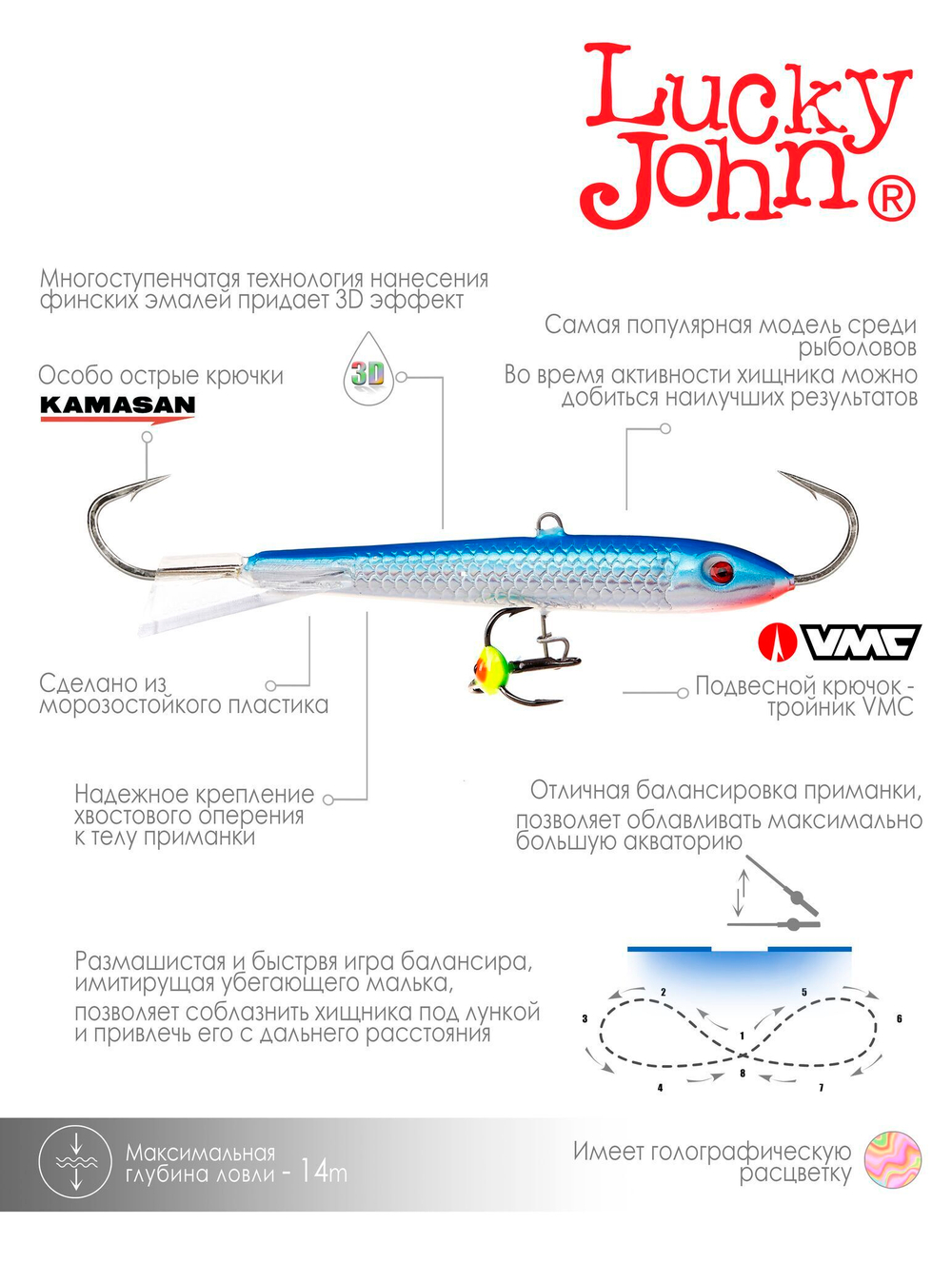 Балансир Lucky John CLASSIC 8 с тр. 80мм/15H блистер