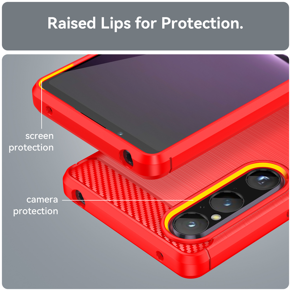 Чехол красного цвета с дизайном под карбон на Sony Xperia 1 V, 1-5, серия Carbon от Caseport
