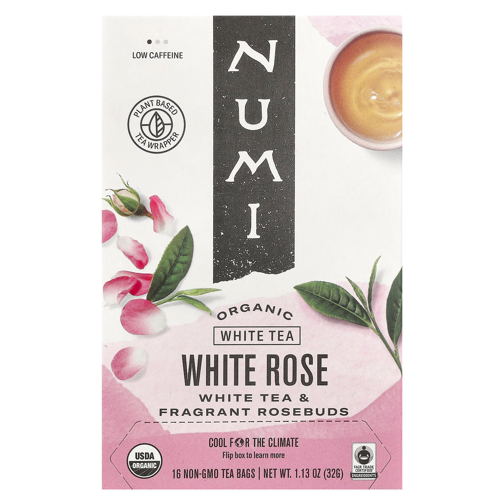 Numi Tea, органический чай, белый чай, белая роза, 16 чайных пакетиков, 32 г (1,13 унции)
