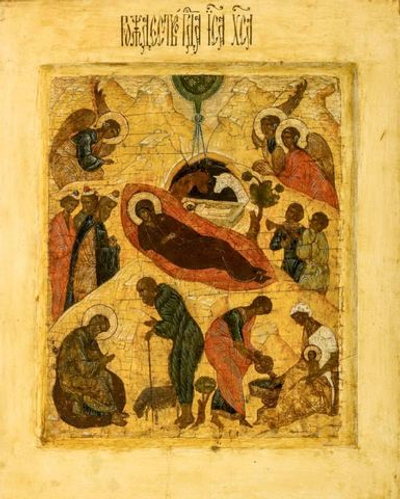 Рождество Христово деревянная икона на левкасе