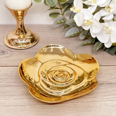 Подставка керамическая «GOLD Podarok», пион, цвет золото, 17*17см (упаковка индив. пленка)