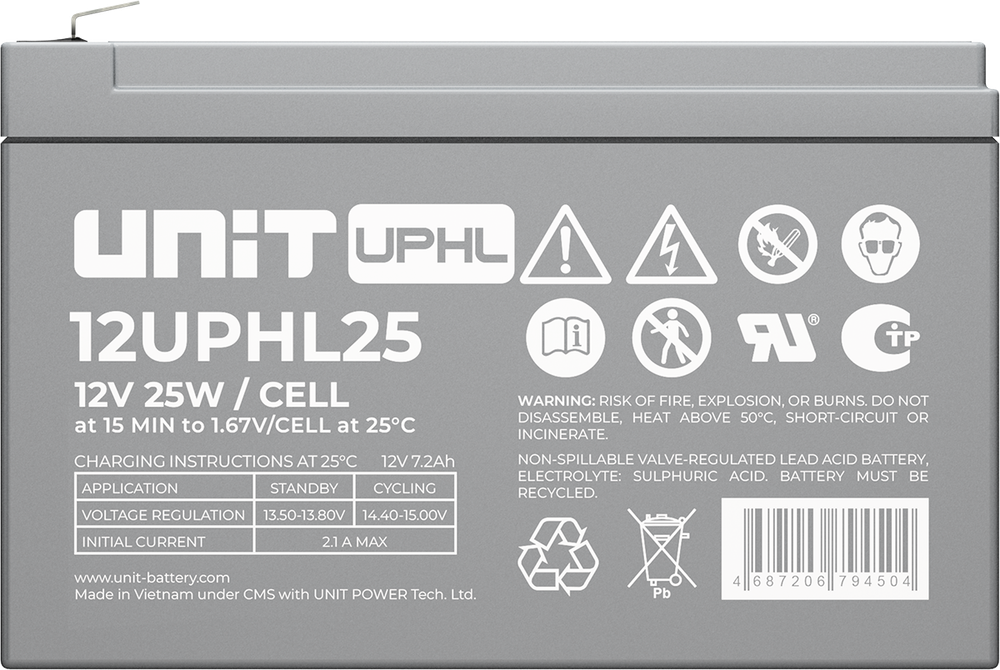 Аккумулятор UNIT 12UPHL25 ( 25 Вт/эл / 12В ) AGM