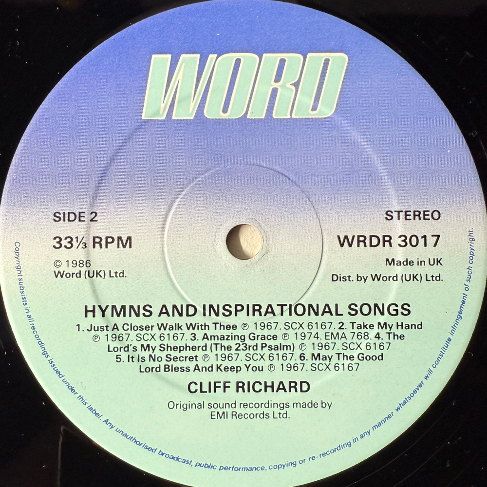 Cliff Richard ‎– Hymns And Inspirational Songs (Англия 1986г.)
