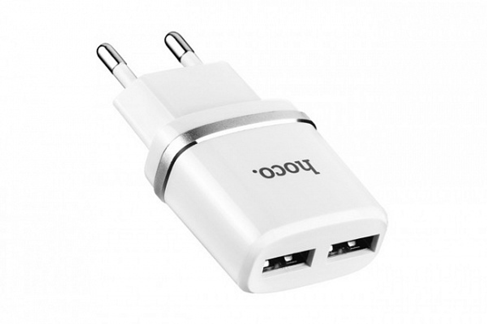 Сетевая зарядка 2-USB 2.4А Hoco C12 Smart белое