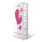 Ярко-розовый вибромассажер 22см с клиторальным отростком The Rabbit Company Come Hither Rabbit TRC-006HP