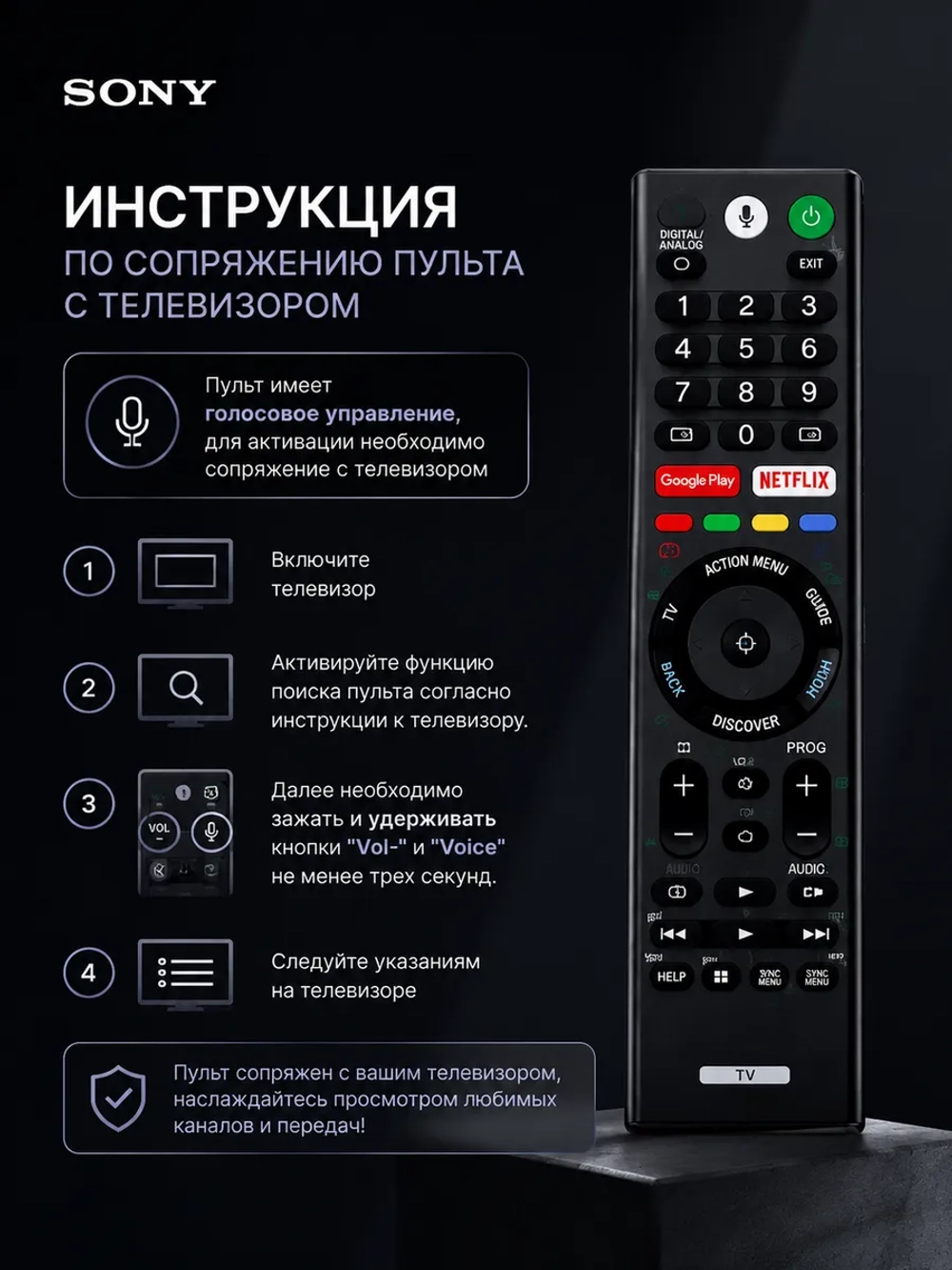 Голосовой беспроводной пульт дистанционного управления Smart TV с Bluetooth и микрофоном для телевизоров Sony HUAYU PDUHBT102 (RMF-TX200P, HBT102, RMF-TX200E, RMF-TX201ES, RMF-TX300E, RMF-TX301E, RMF-TX310E, RMF-TX500E, RM-TX200P, HRM1956)