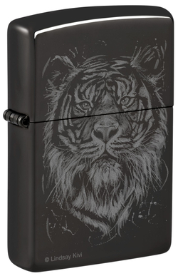 Зажигалка Zippo Big Cat с покрытием High Polish Black, латунь/сталь, черная, глянцевая, 38x13x57 мм
