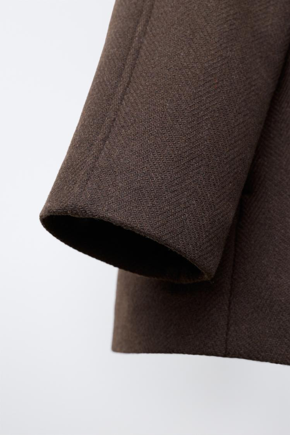 ZARA ПАЛЬТО ИЗ ШЕРСТЯНОЙ ТКАНИ MANTECO, ШОКОЛАДНЫЙ