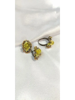 Серьги серебро зеленый янтарь
