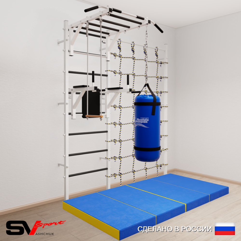 Шведская стенка Sv Sport усиленная 64370 (Турник рукоход/Брусья/Трапеция/Цепь/Мешок 30кг/Мат 2м/Канатный лаз)