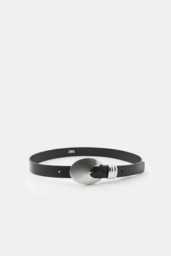 ZARA КОЖАНЫЙ РЕМЕНЬ С ОВАЛЬНОЙ ПРЯЖКОЙ, ЧЕРНЫЙ