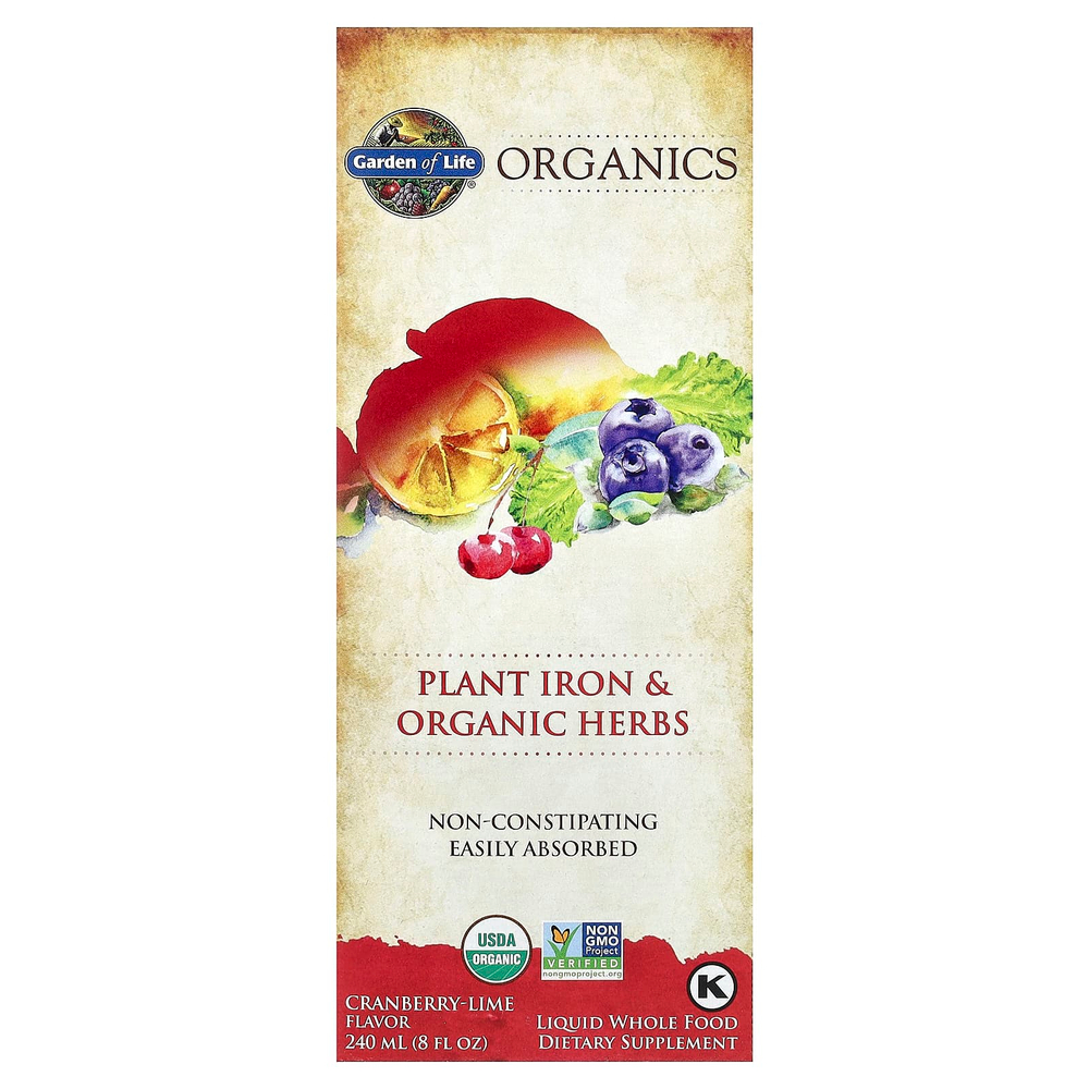 Garden of Life, Organics, растительное железо и органические травы, клюква и лайм, 240 мл (8 жидк. унций)