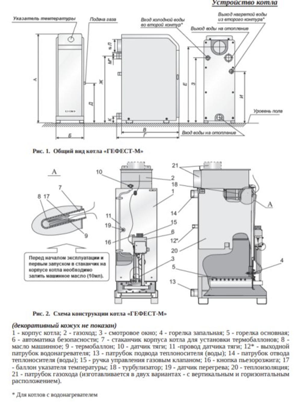 Котел газовый напольный Гефест-М КСГВ-16 автоматика SIT, двухконтурный (отопление + ГВС) (d130)