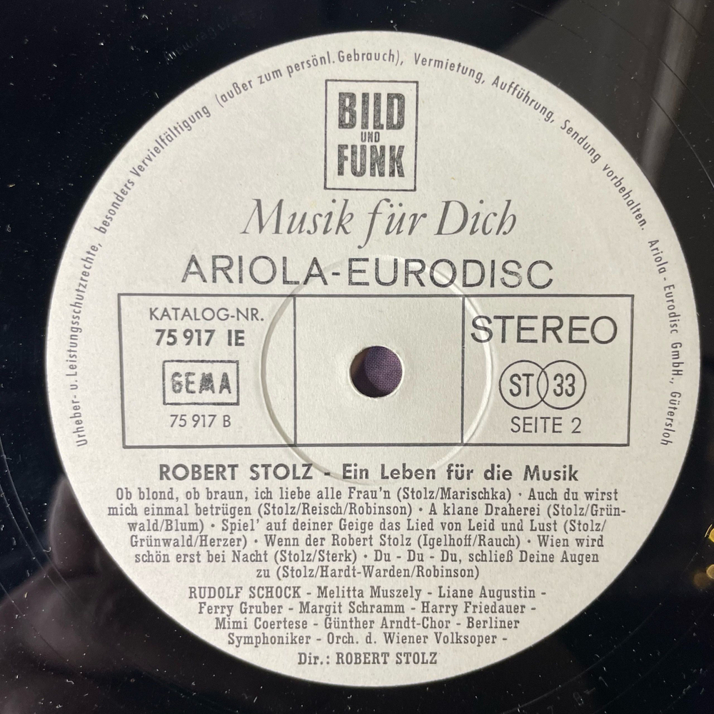 Винтажная виниловая пластинка LP Robert Stolz Роберт Штольц, Ein Leben F r Die Musik (Германия 1967)
