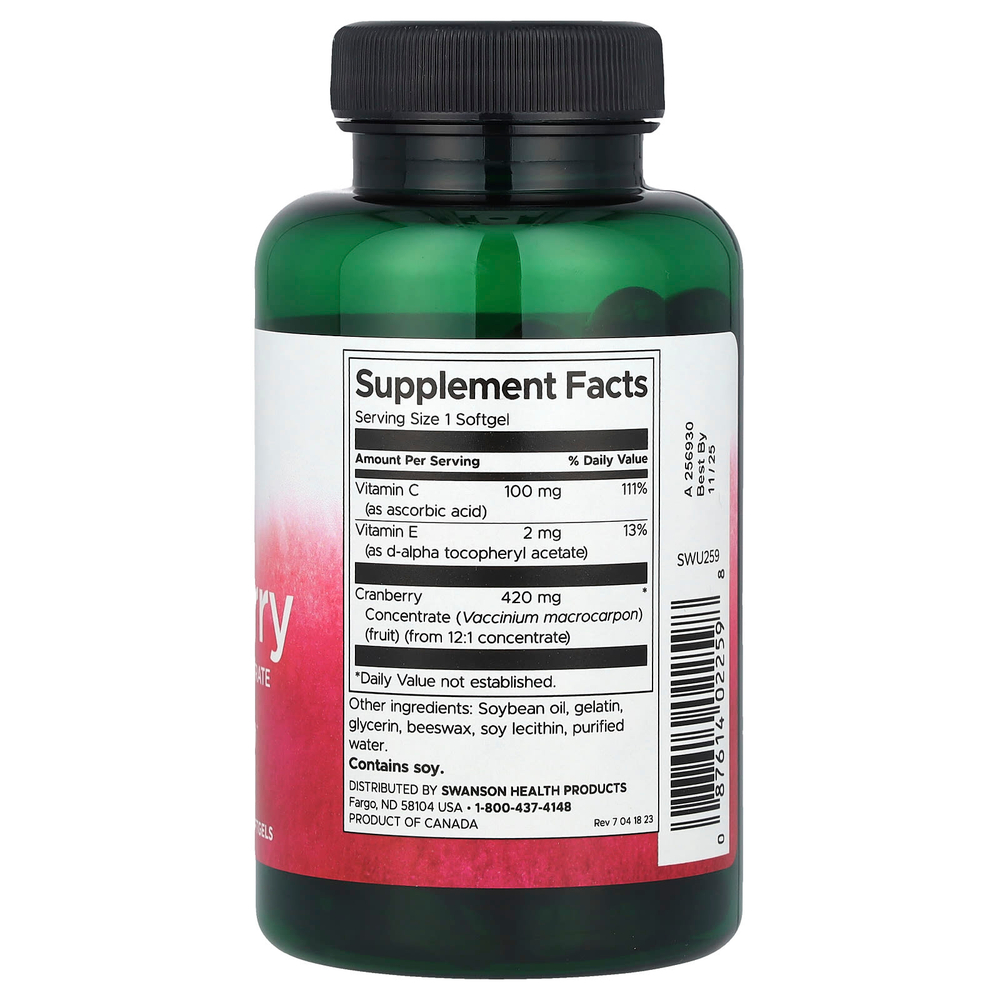 Swanson Vitamins, Клюква, концентрат из цельных фруктов, суперсила, 60 мягких таблеток