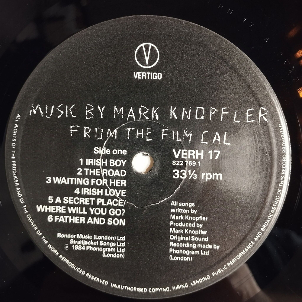 Винтажная виниловая пластинка LP Mark Knopfler Music From The Film Cal (UK 1984)