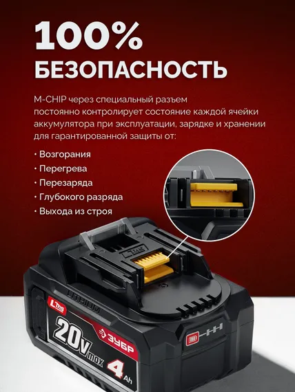 Аккумулятор ЗУБР АКБ-20-4 (20 В, 4 А/ч) LMS