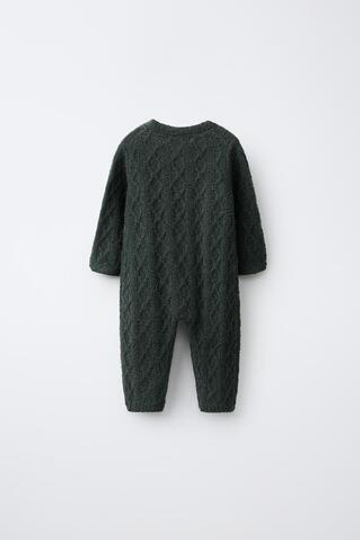 ZARA ДЛИННЫЙ ТРИКОТАЖНЫЙ КОМБИНЕЗОН В РУБЧИК, ТЕМНО-ЗЕЛЕНЫЙ