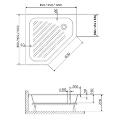 Душевой поддон трапеция RGW BT/CL-S (800x800)