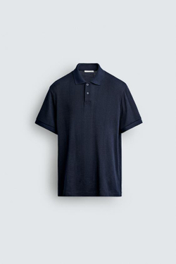 ZARA ЖАККАРДОВОЕ ПОЛО КЛАССИЧЕСКОГО КРОЯ В ПОЛОСКУ, МОРСКОЙ СИНИЙ
