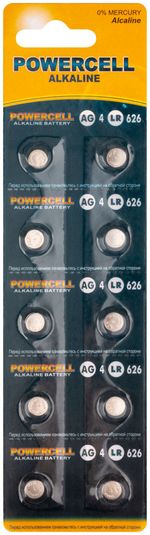 AG4 Батарейка щелочная, 1,5 В "Таблетка" LR626 Powercell