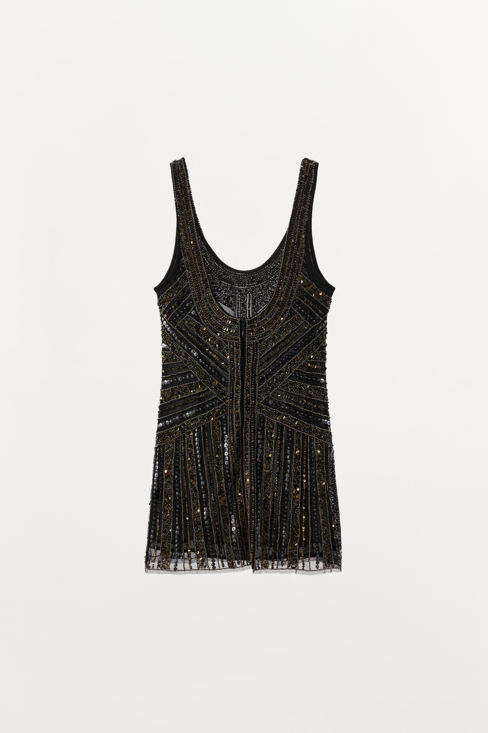 ZARA МИНИ-ПЛАТЬЕ С ВЫШИВКОЙ И БУСИНАМИ, ЧЕРНЫЙ