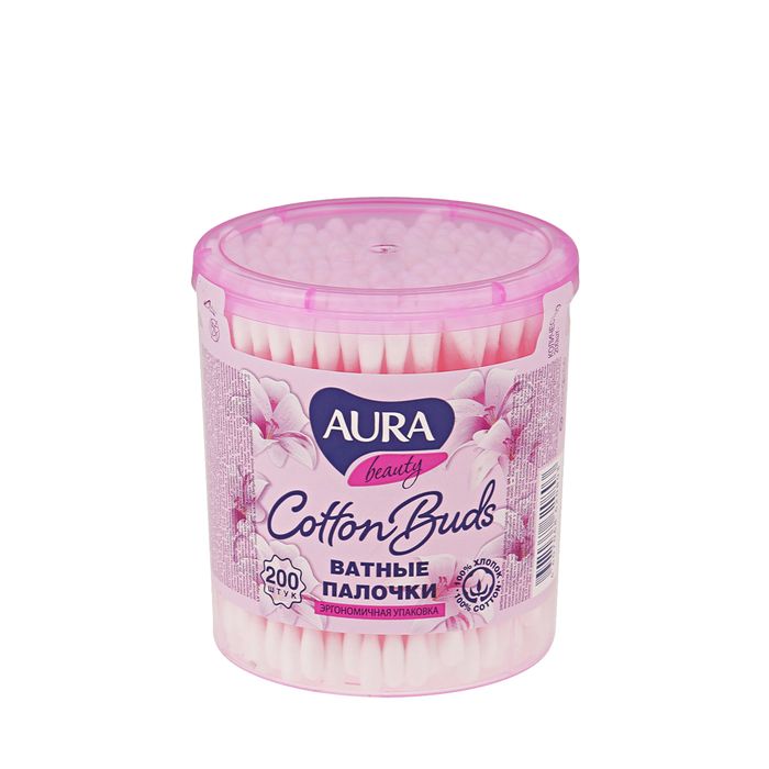 Ватные палочки Aura "Beauty", 200шт., пластиковый стакан