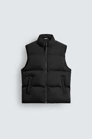 ZARA СТЕГАНЫЙ ЖИЛЕТ КЛАССИЧЕСКОГО КРОЯ, ЧЕРНЫЙ