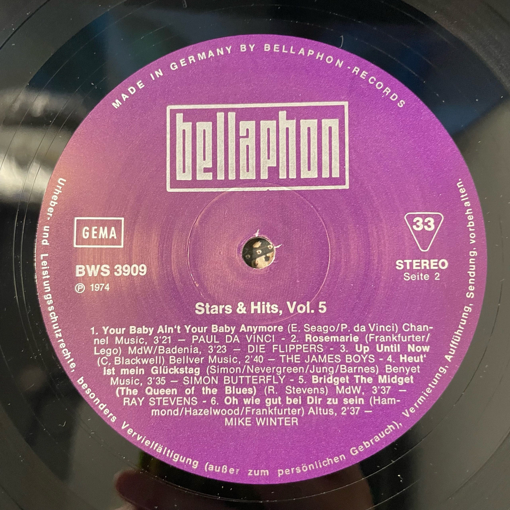Винтажная виниловая пластинка LP Сборник Stars and Hits Folge 5 (Германия 1974)