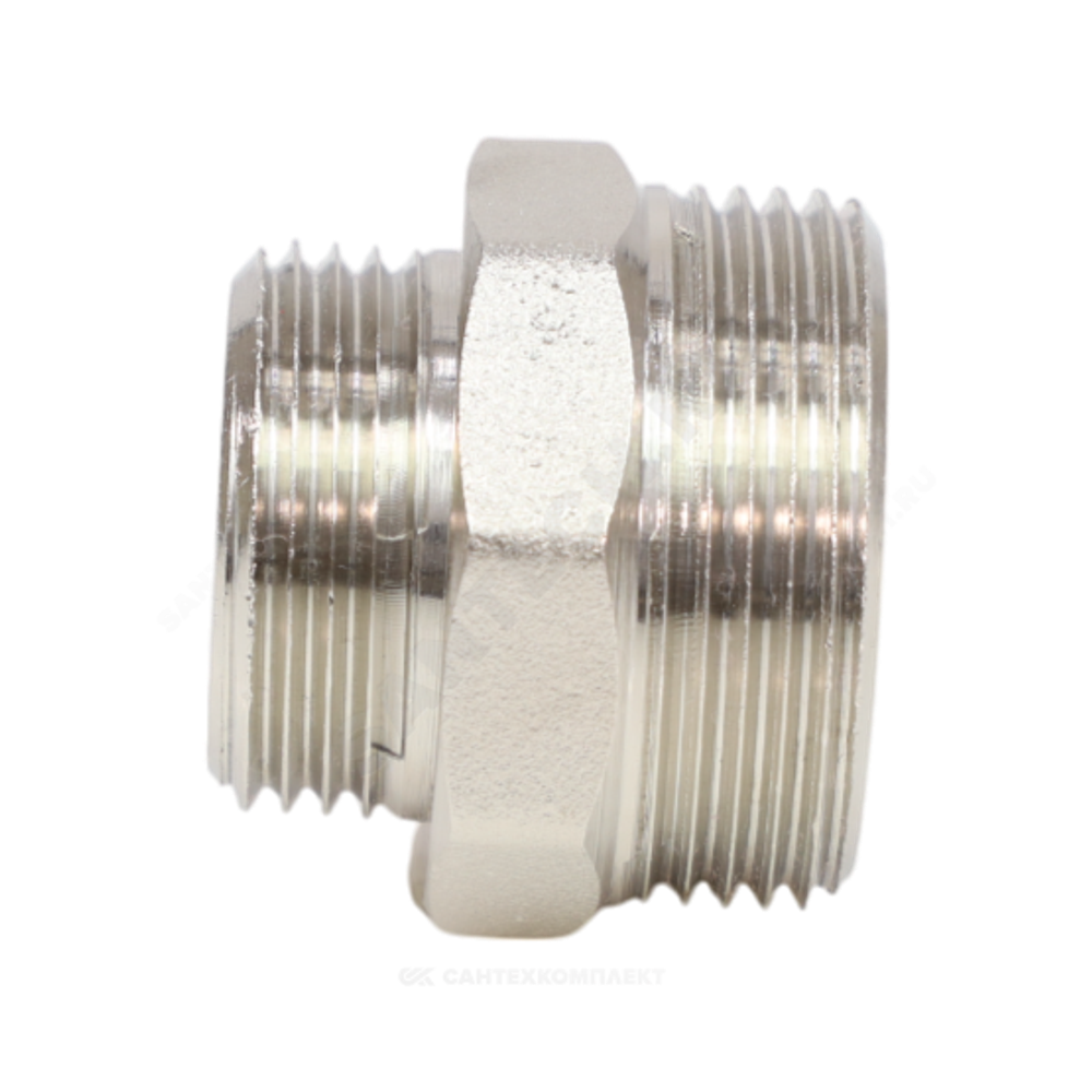 Ниппель латунь никель переходной Ду 40х20 (1 1/2"х3/4") НР VALFEX VF.580.N.112.034