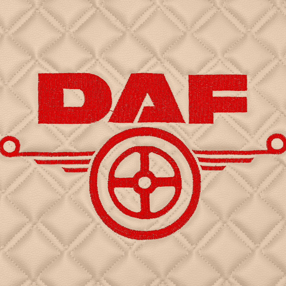 Ковры Daf XF-106 (механика) (экокожа, бежевый, бежевый кант, красная вышивка)