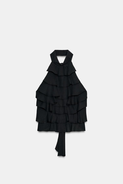 ZARA ТОП ИЗ ЖОРЖЕТА С ГОРЛОВИНОЙ ХАЛТЕР, ЧЕРНЫЙ