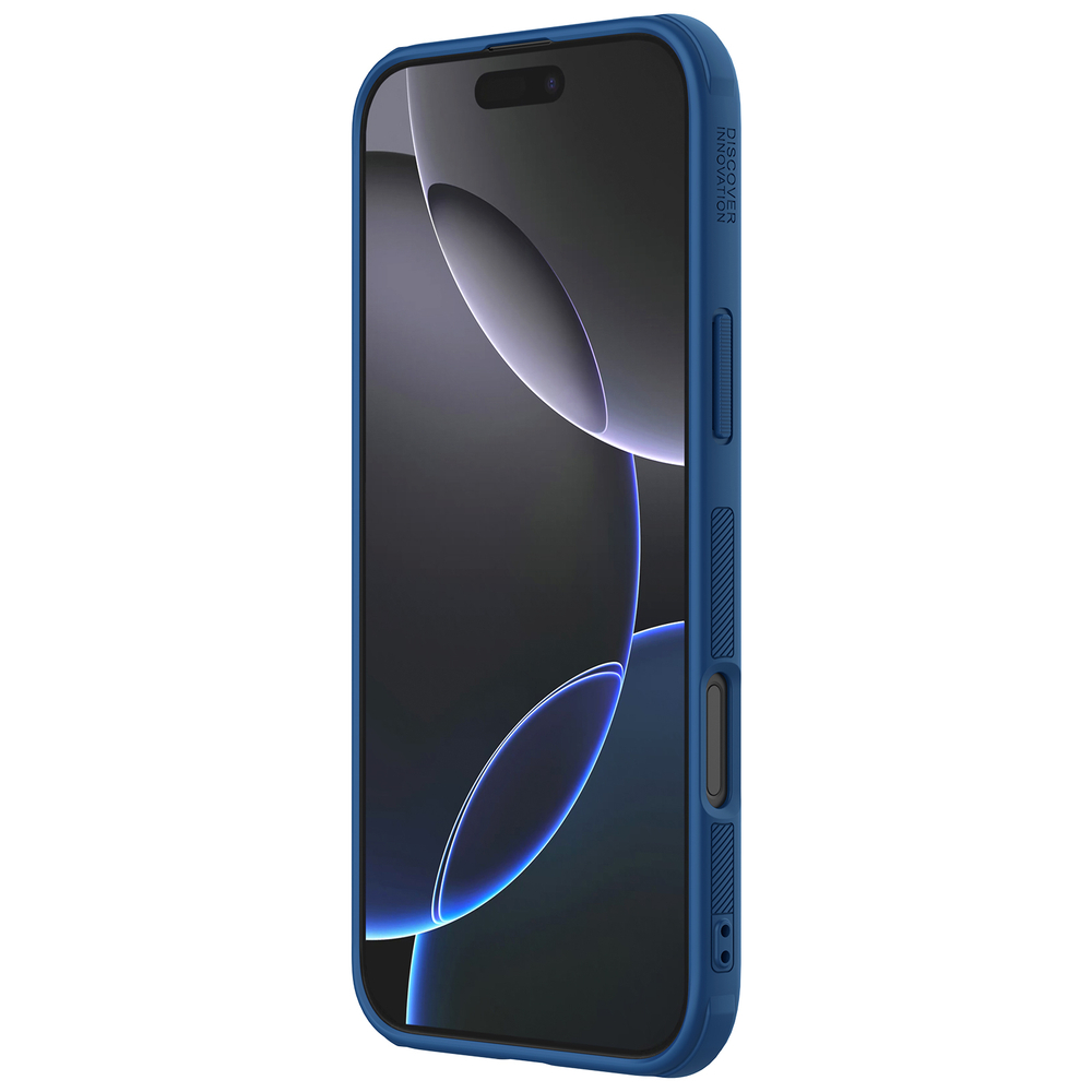 Усиленный чехол синего цвета от Nillkin для iPhone 16 Pro Max, серия Super Frosted Shield Pro