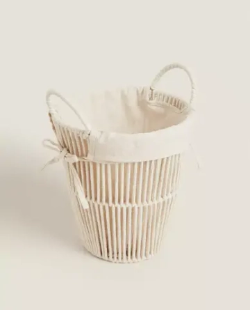 ZARA HOME КОРЗИНА ДЛЯ БЕЛЬЯ С ХЛОПКОВОЙ ПОДКЛАДКОЙ, ЭКРЮ