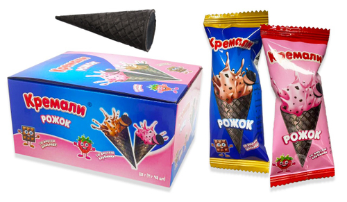 Вафельный чёрный рожок с начинкой Кремали®,12*48*11г.; SC-052,Китай