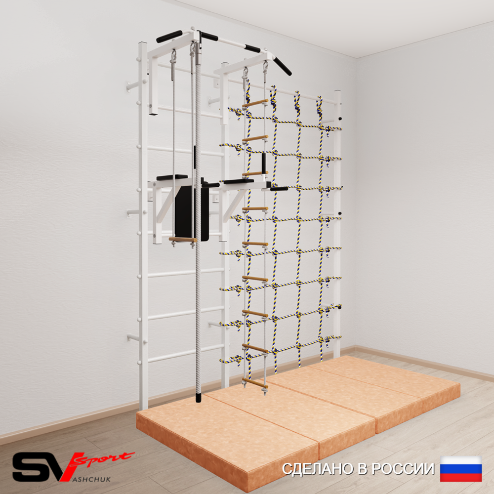 Шведская стенка Sv Sport 57740 (Турник стандарт/Брусья/Канат/Лестница/Трапеция/Мат 2м/Канатный лаз)
