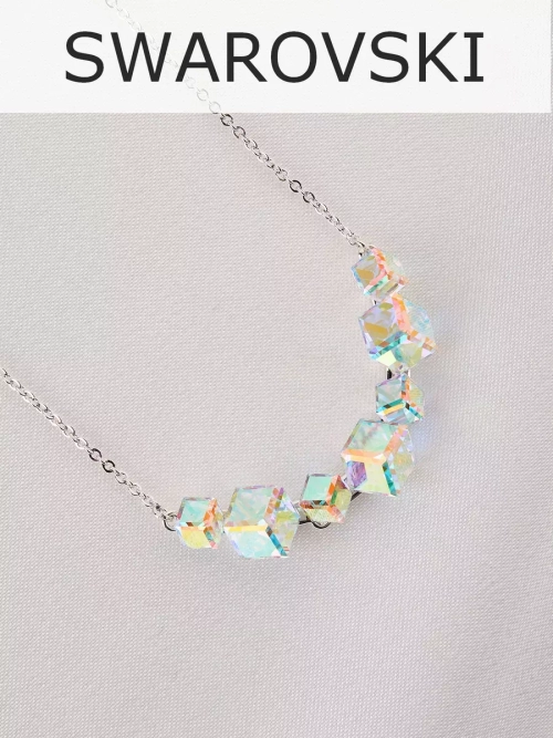 Колье дуга Мираж с кристаллами-хамелеонами Swarovski
