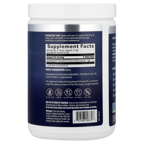 BrainMD, Smart Creatine+, креатин, без добавок, 309 г