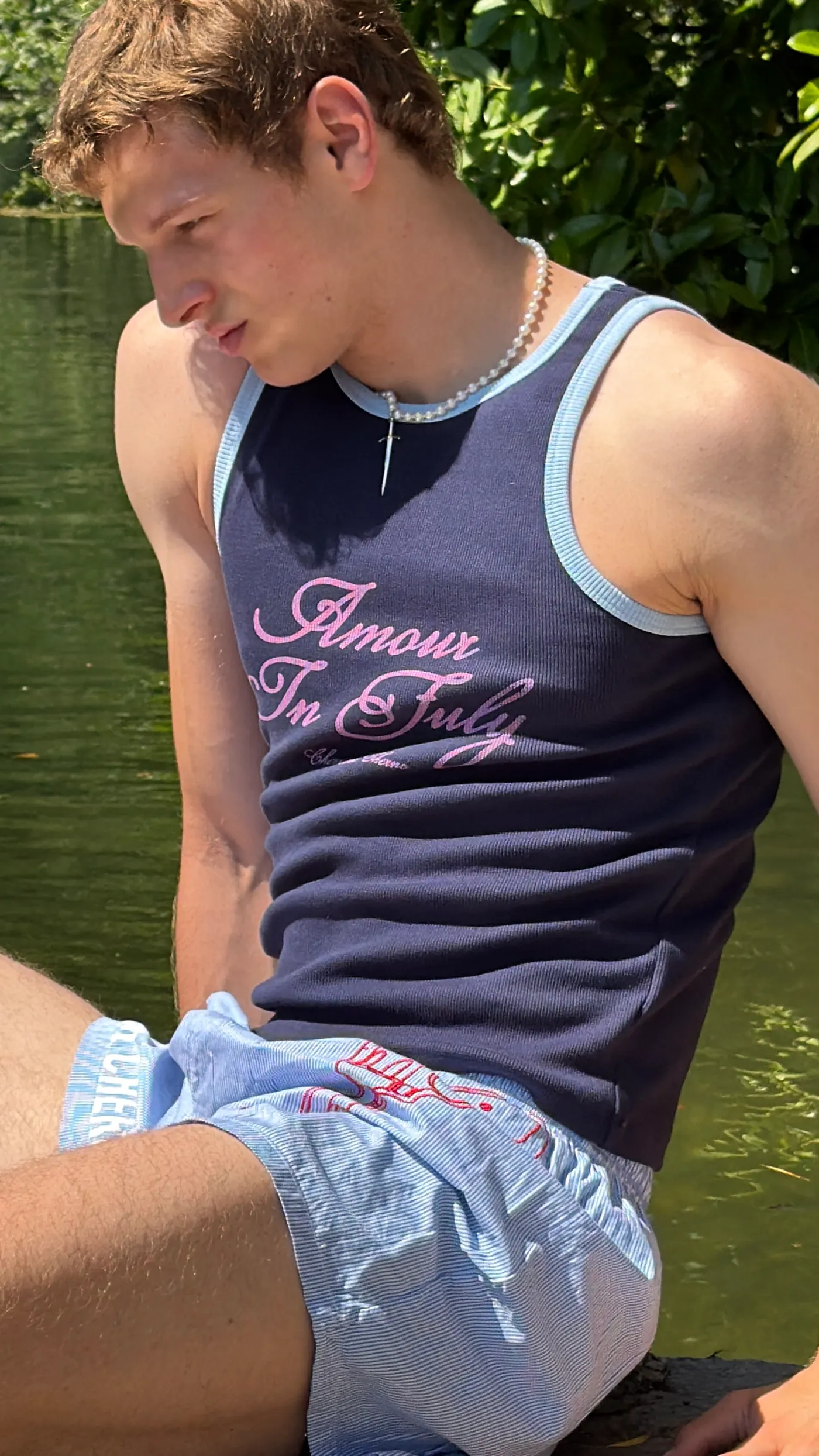 Синяя майка "Amour in July"