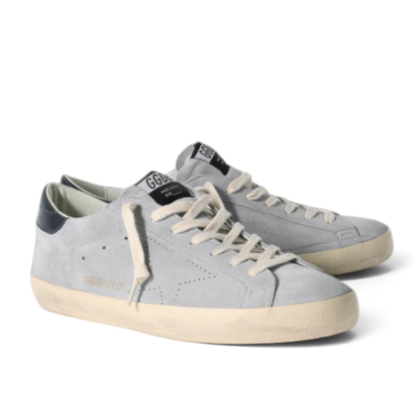 Men's Super-Star Distressed Patent Leather-Trimmed Suede Sneakers