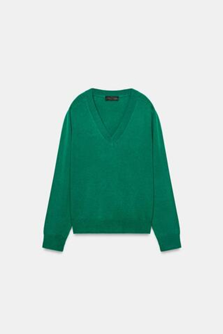 ZARA СВИТЕР ИЗ ШЕРСТИ С V-ОБРАЗНЫМ ВЫРЕЗОМ, ЗЕЛЕНЫЙ