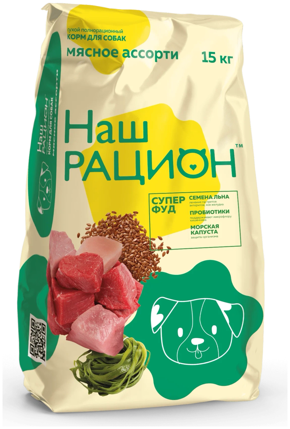 Наш Рацион для взрослых собак мясное ассорти, 15 кг