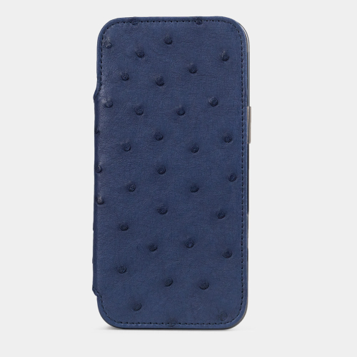 Чехол для iPhone 16 Pro из кожи страуса, синего цвета