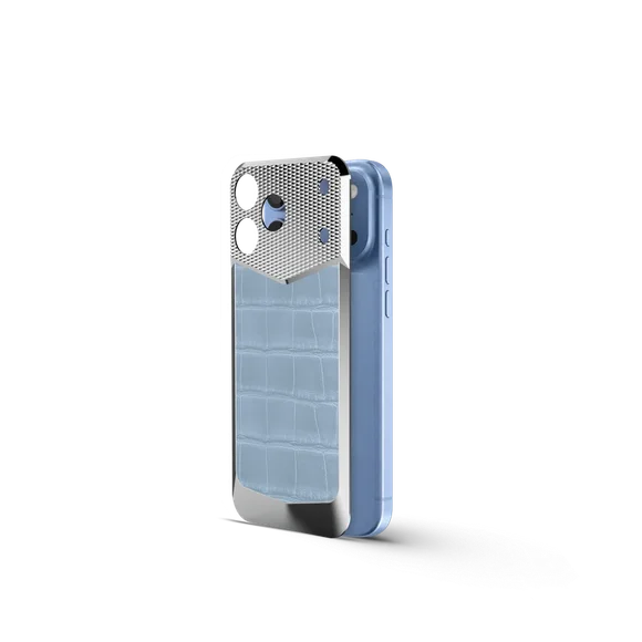 Чехол для iPhone 18 на магните - Натуральная кожа аллигатора - Голубой