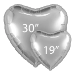 Шар фольга Сердце Большое SILVER Серебро 30"/75 см с гелием