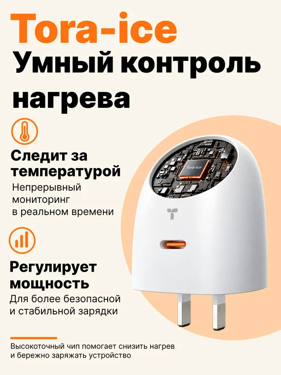 Комплект зарядное устройство и кабель TORRAS FlashEye-Dot 60W с цветным анимированным экраном, USB-C, GaN, PD 3.2 AVS, фиолетовый (Drag Violet)